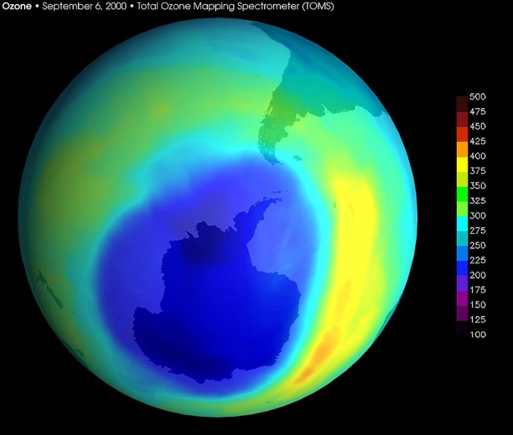 Image of the Antarctic ozone hole, September 2000