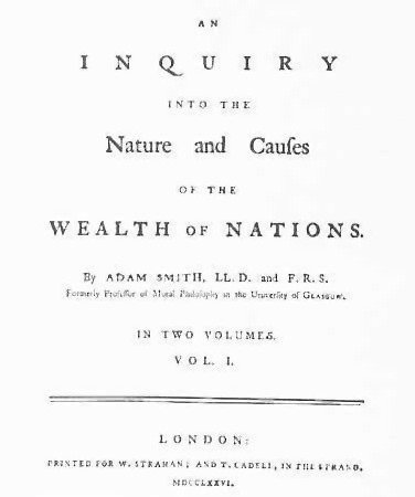 В 1776 году вышла книга Адама Смита «Исследование о природе и причинах богатства народов»