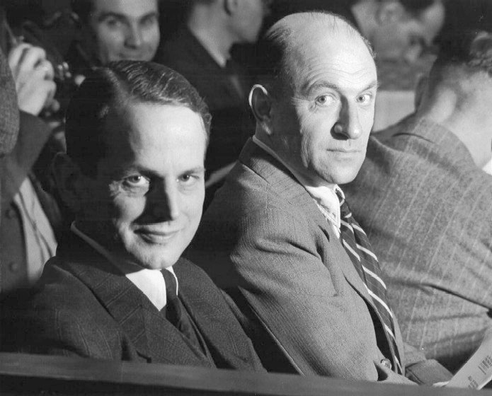 SS Major General Otto Ohlendorf and SS Brigadier General Heinz Jost shown in the dock during the Einsatzgruppen trial.Photo: Telford Taylor Papers, Arthur W. Diamond Law Library, Columbia University Law School, New York, N.Y. Public domain. WikiMedia 