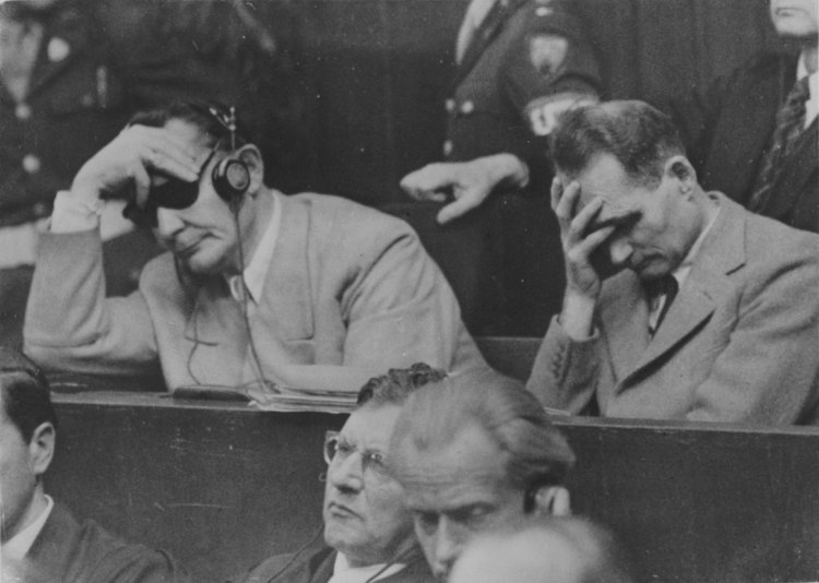 Hitler’s closest associate Hermann Goering and Reichsminister Rudolf Hess at the Nuremberg trials, 1946. Source: AP