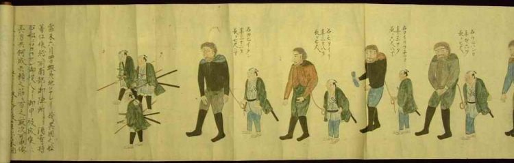 Japanese scroll depicting the capture of Golovnin and his men. Source: Wikipedia