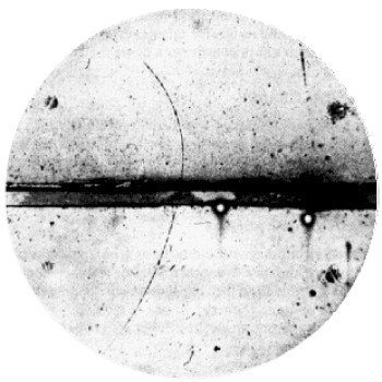 According to NASA estimates, antimatter is the most expensive substance on Earth. For example, the production of a single milligram of positrons might cost at least $25 million. Pictured is the first-ever observation of positron in the Wilson chamber in the magnetic field. A thin curved dotted line going from bottom to top is the positron track. Image source: Carl D. Anderson (1905–1991) — Anderson, Carl D. (1933). “The Positive Electron.” Physical Review 43 (6): 491-494. Wikipedia, public domain.