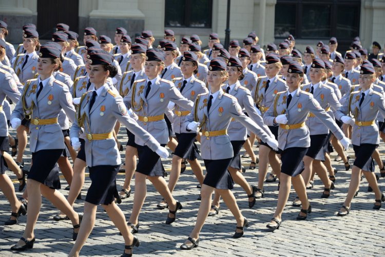 Cadets of the Ministry of Internal Affairs of Russia at the dress rehearsal of the Red Square Victory Day parade. Source: https://ru.123rf.com