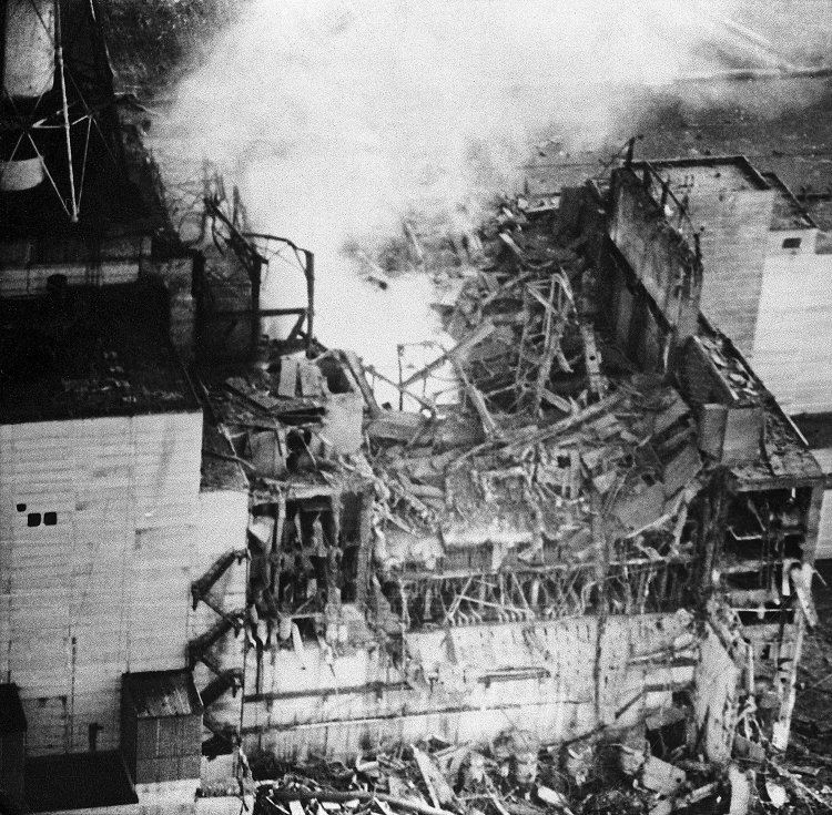 The aftermath of the explosion at the Chernobyl nuclear power plant, April 1986