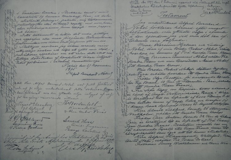 27 ноября 1895 года Альфред Нобель подписал свое знаменитое завещание 